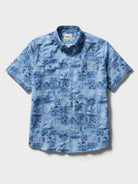 Reyn Spooner TAPA MONTAGE PERFORMANCE BUTTON FRONT in BLUE