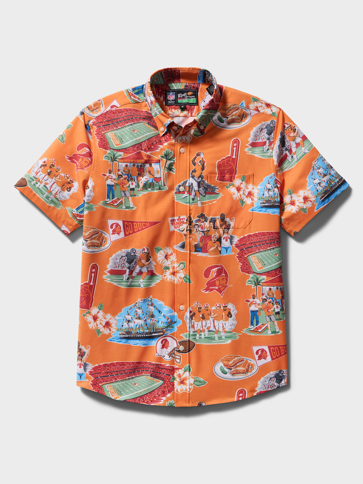 Reyn Spooner TAMPA BAY BUCCANEERS SCENIC PERFORMANCE ALOHA SHIRT in ORANGE