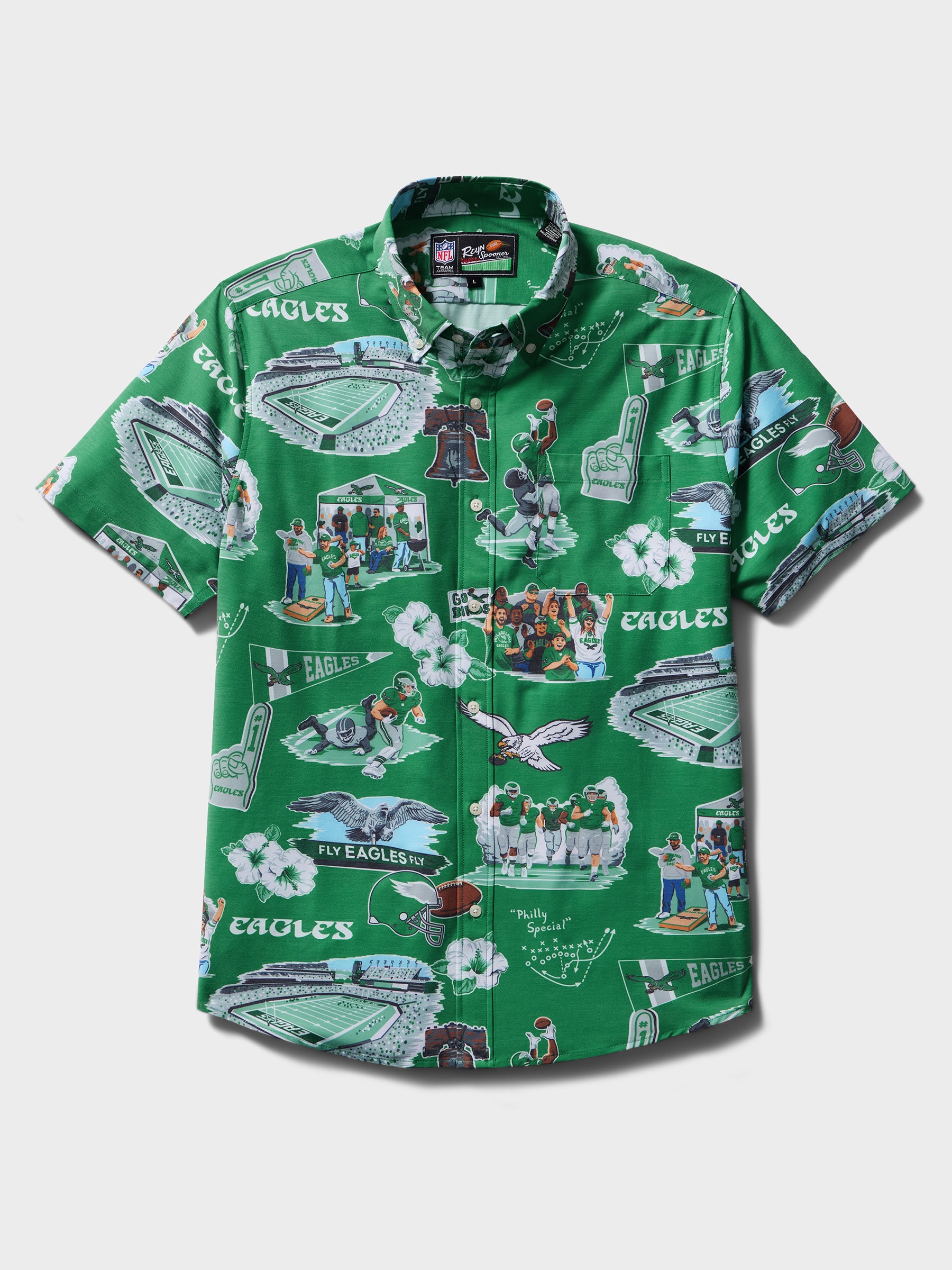 Reyn Spooner PHILADELPHIA EAGLES SCENIC PERFORMANCE ALOHA SHIRT in GREEN