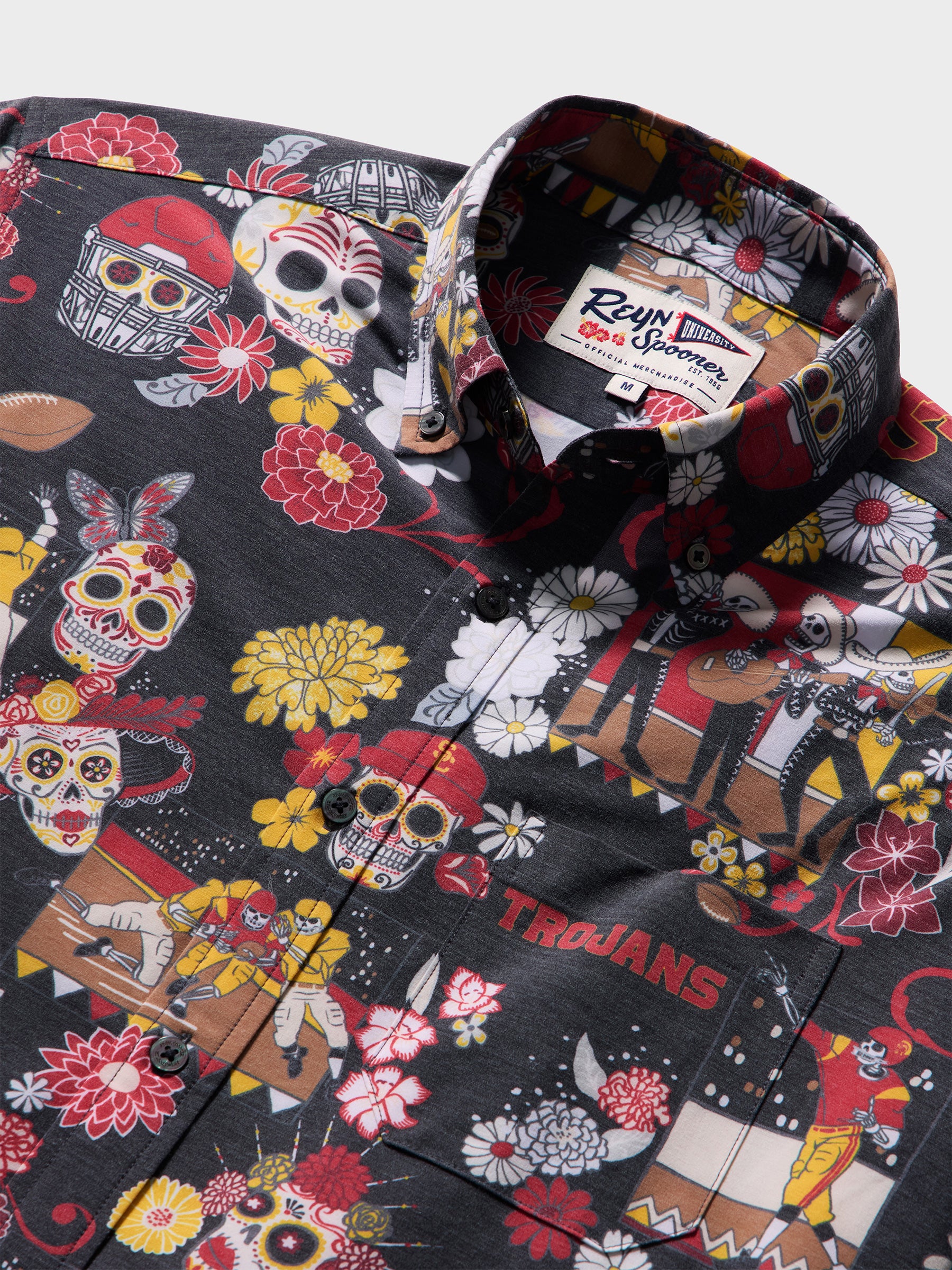 Reyn Spooner UNIVERSITY OF SOUTHERN CALIFORNIA DAY OF THE DEAD PERFORMANCE ALOHA SHIRT in BLACK