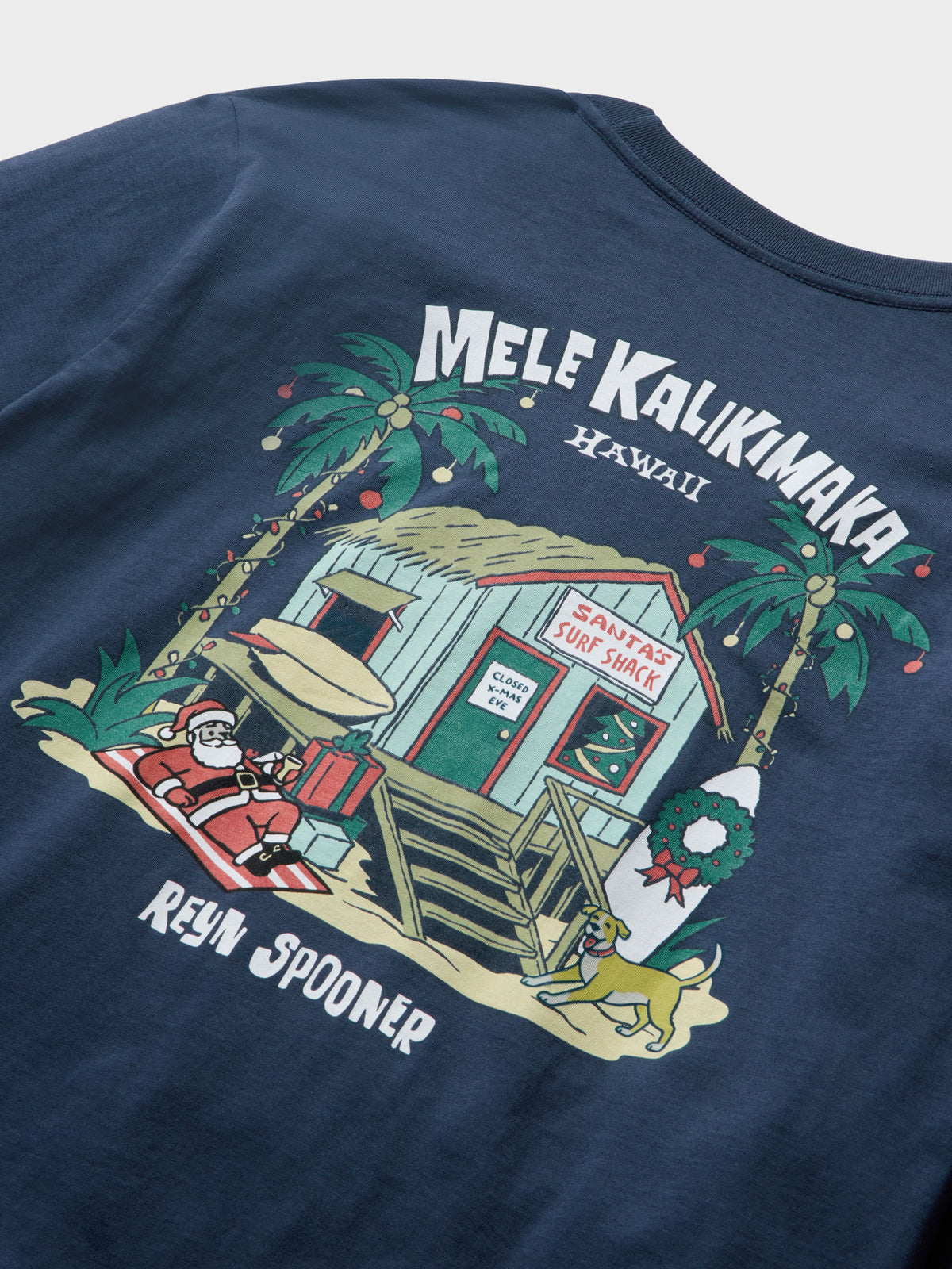 Reyn Spooner SANTA'S ISLAND SHACK LONG SLEEVE GRAPHIC TEE in NAVY