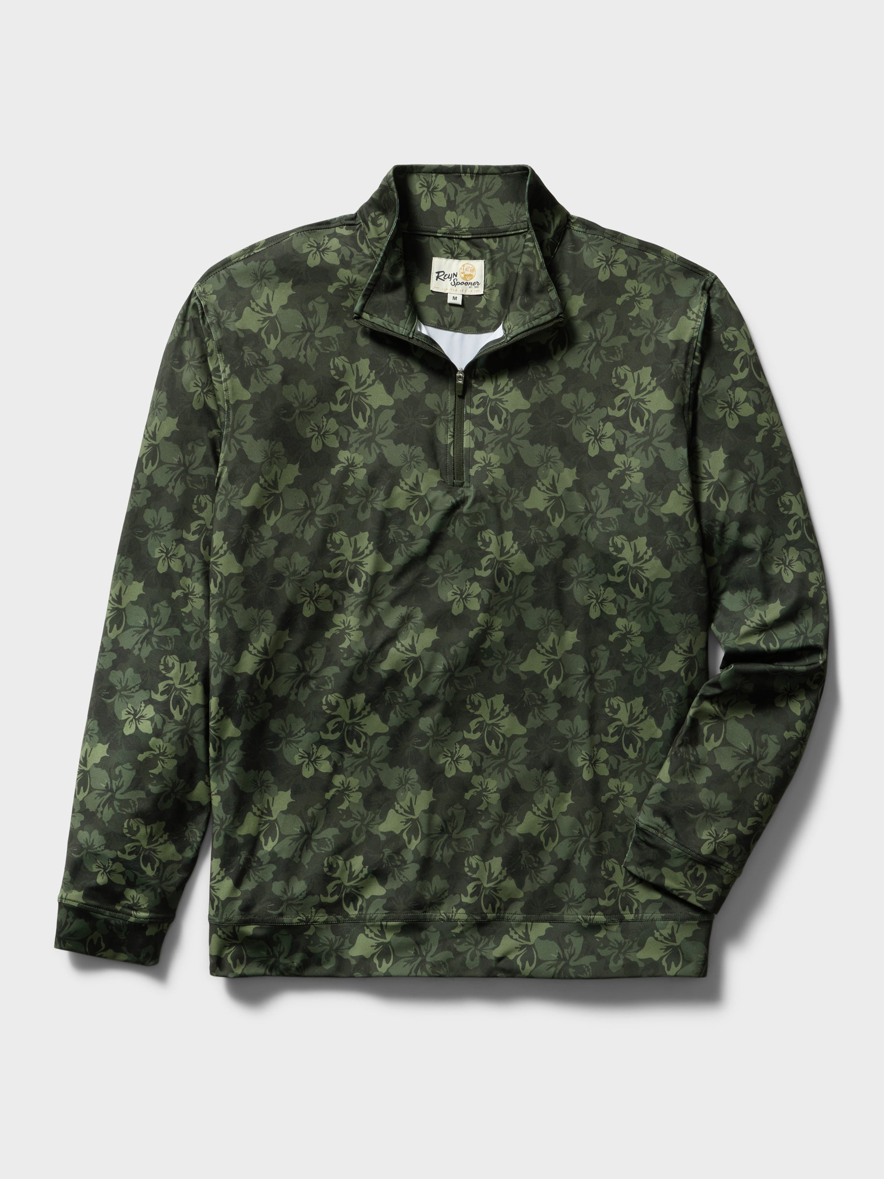 Reyn Spooner HIBISCUS CAMO PERFORMANCE QUARTER ZIP in OLIVE