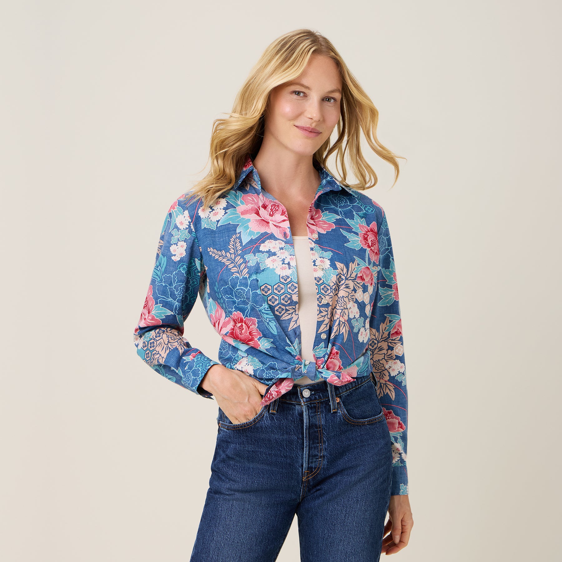 Reyn Spooner MOONLIGHT GARDEN ASTRID TOP in INSIGNIA BLUE