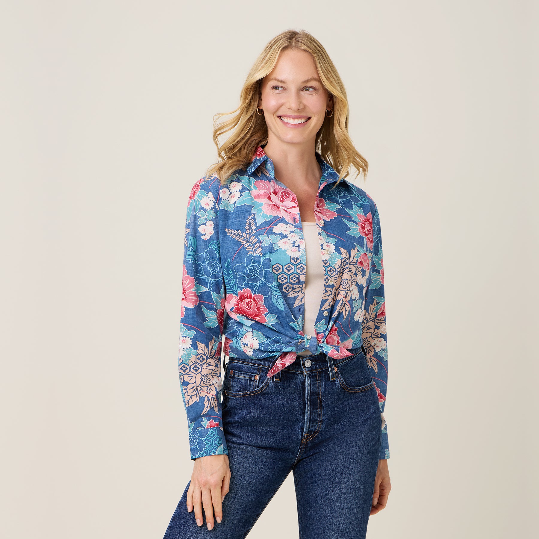 Reyn Spooner MOONLIGHT GARDEN ASTRID TOP in INSIGNIA BLUE