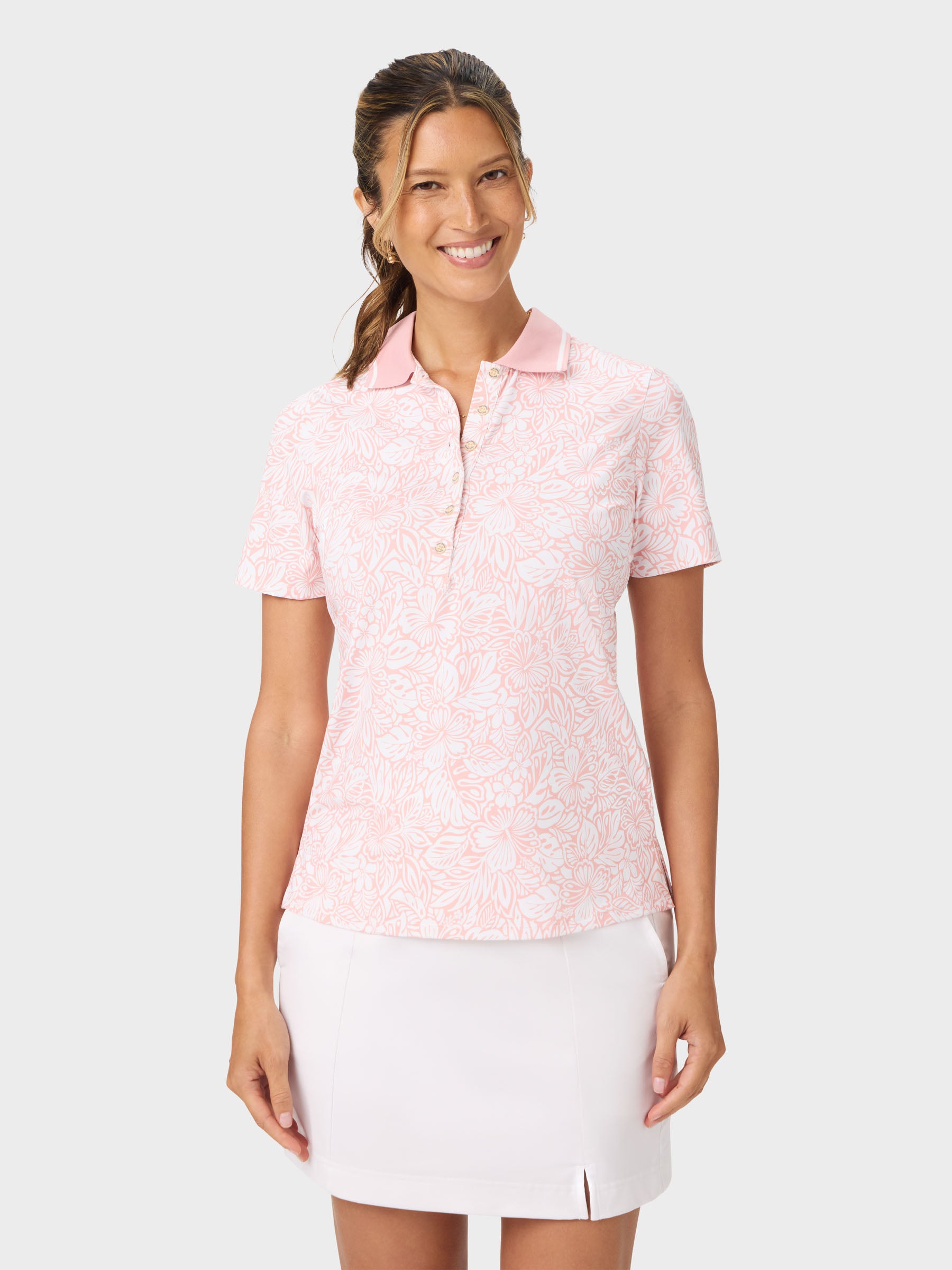Reyn Spooner NAHELE PUA AVA PERFORMANCE POLO in PINK