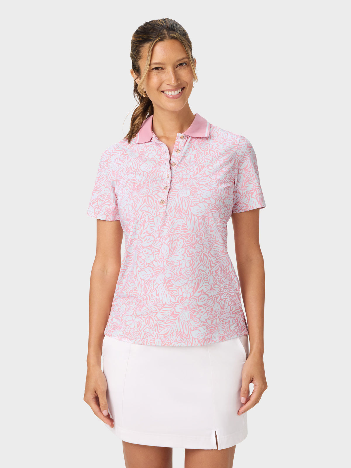 Reyn Spooner NAHELE PUA AVA PERFORMANCE POLO in PINK
