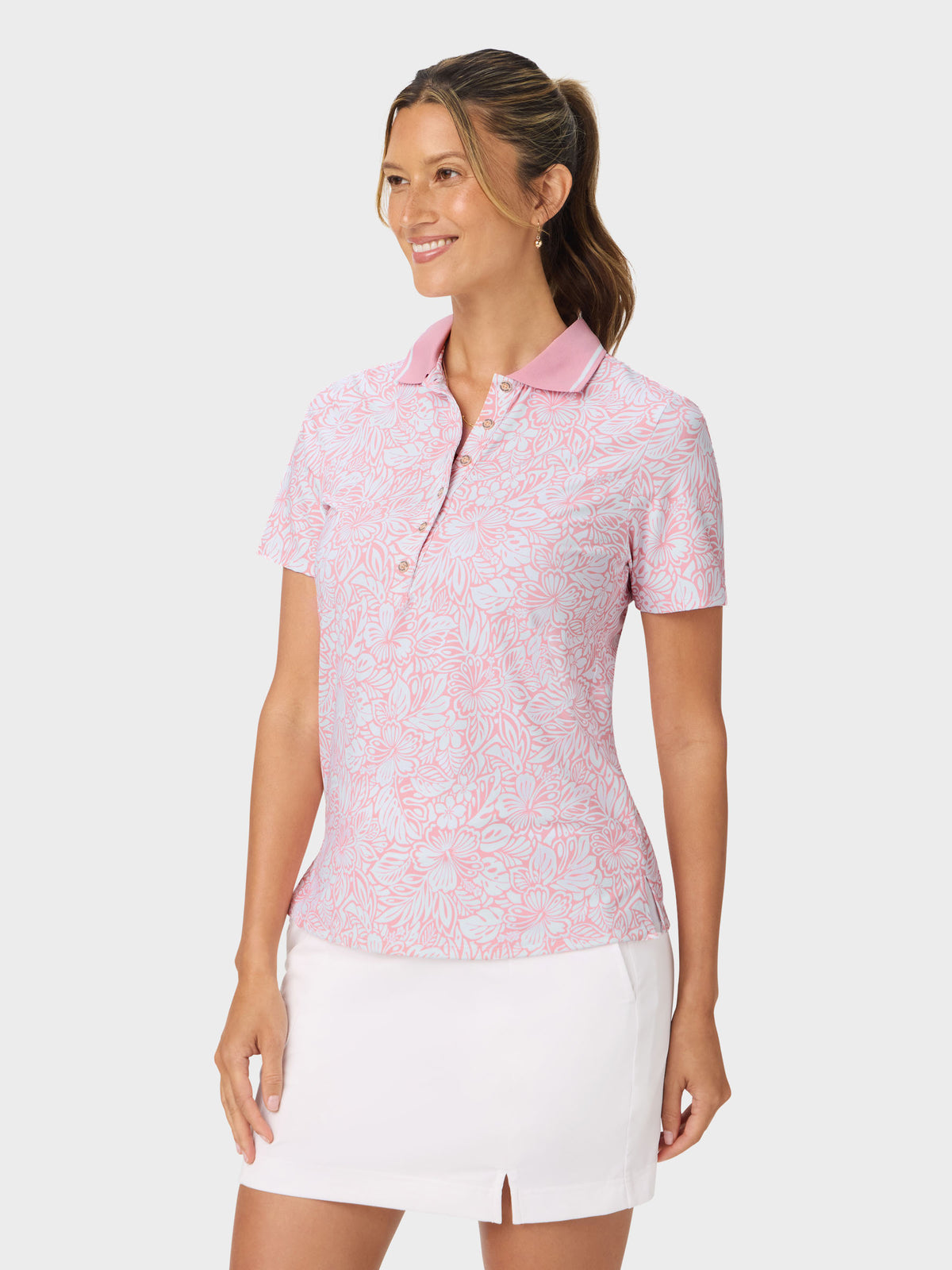 Reyn Spooner NAHELE PUA AVA PERFORMANCE POLO in PINK