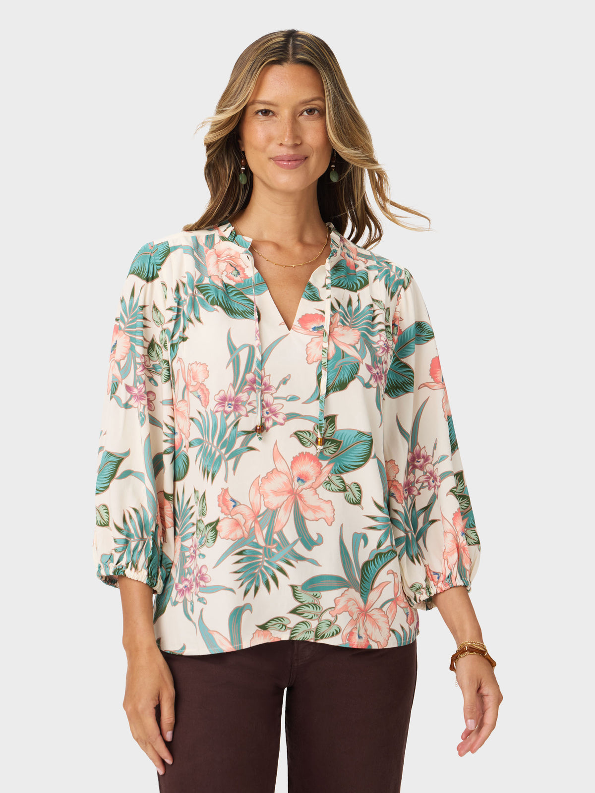 Reyn Spooner ORCHID BLOOM IRIS TOP in OFF WHITE