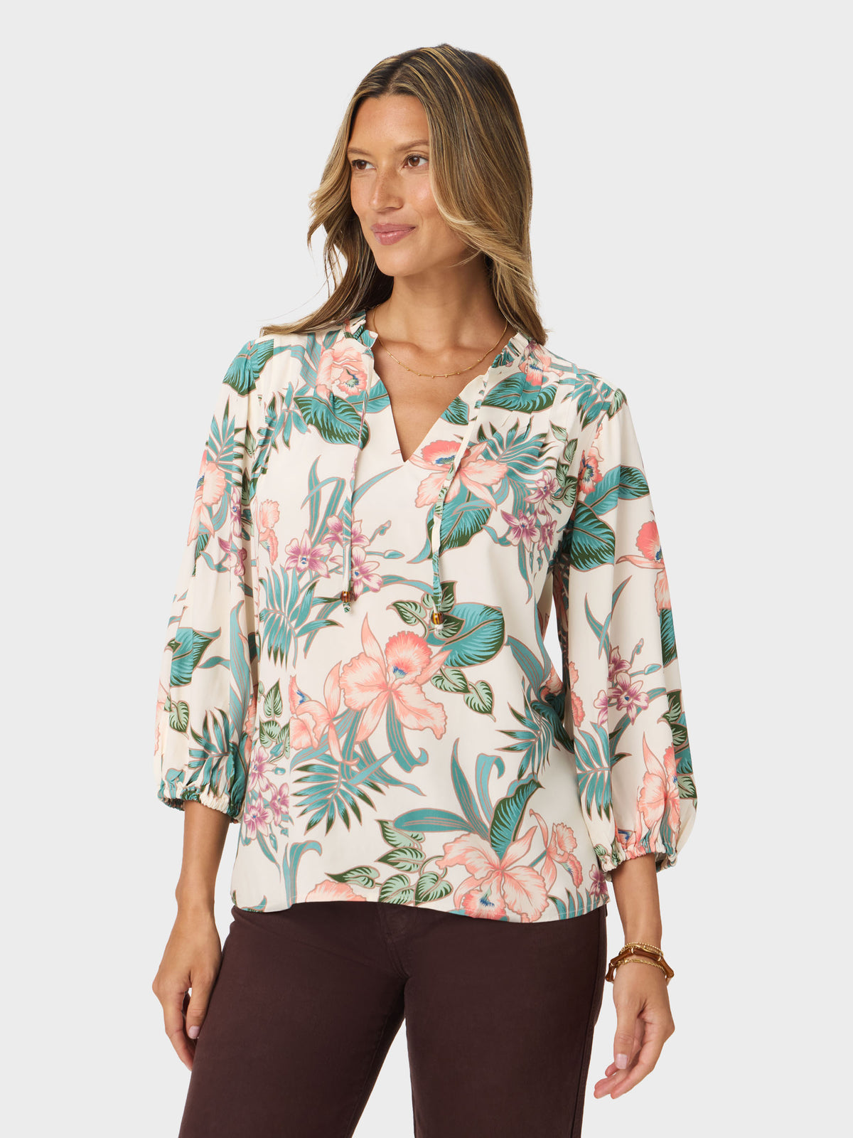 Reyn Spooner ORCHID BLOOM IRIS TOP in OFF WHITE
