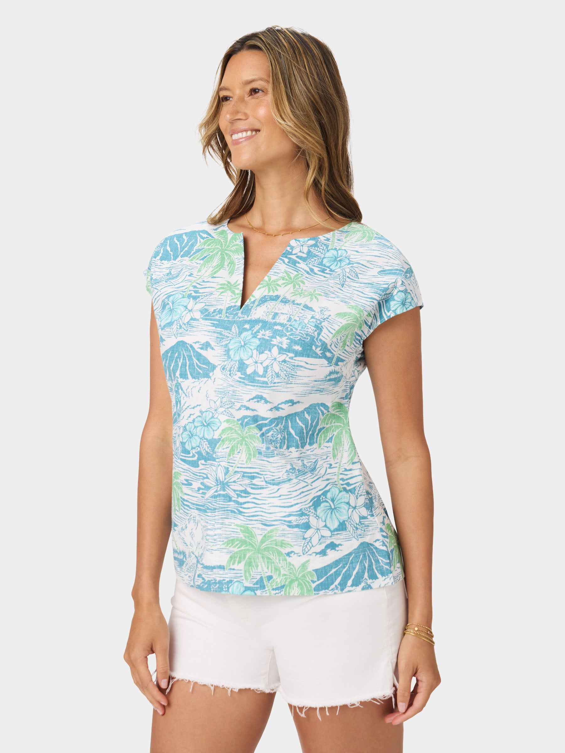 Reyn Spooner PARADISE FOUND PIPER TOP in ADRIATIC BLUE
