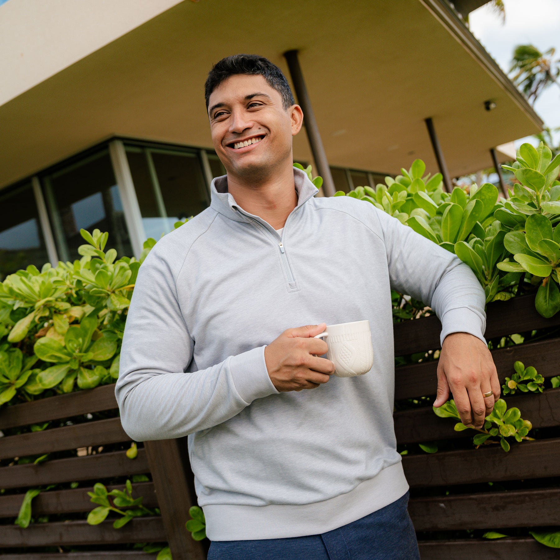 MEN'S HEATHERED JERSEY QUARTER ZIP PULLOVER | Reyn Spooner