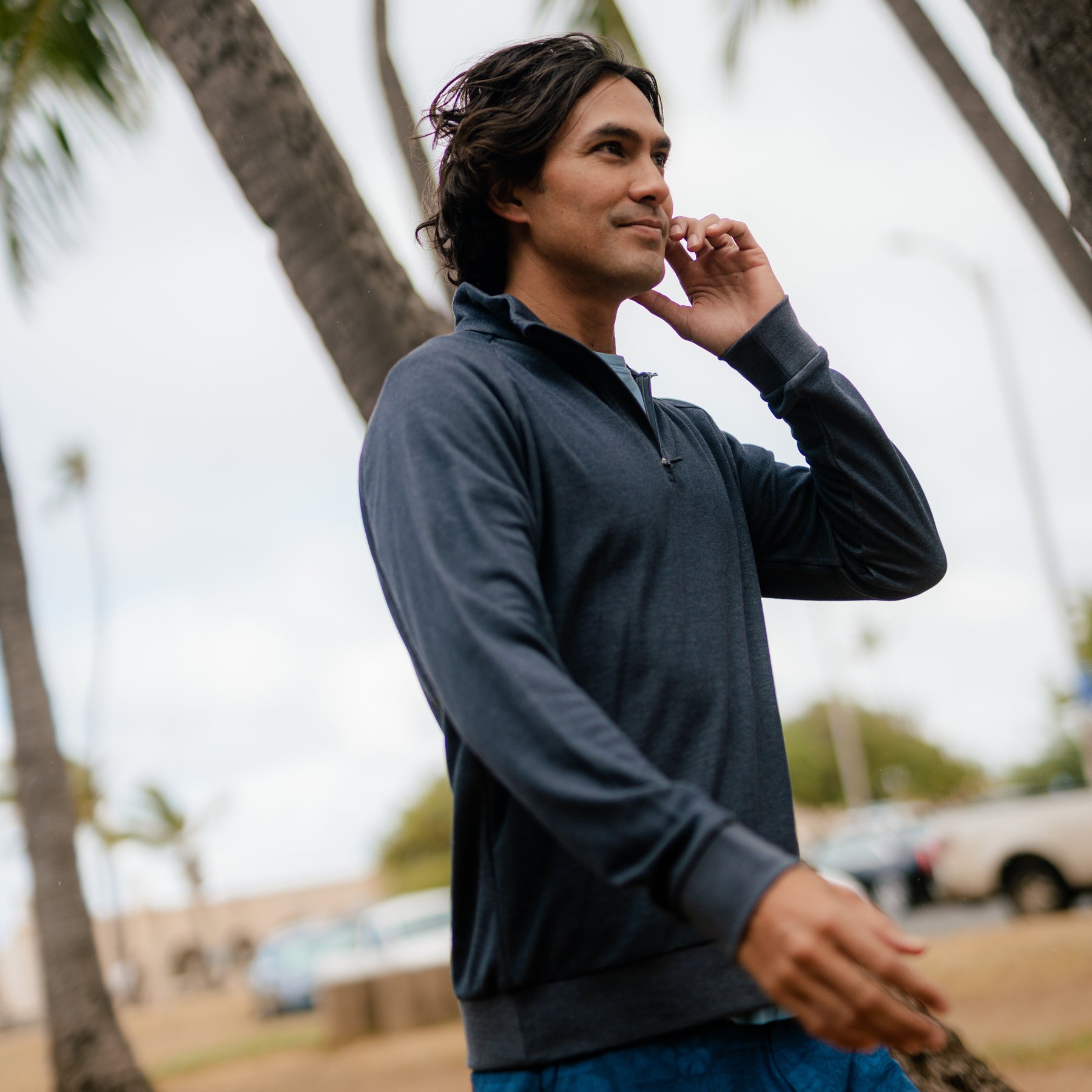 MEN'S HEATHERED JERSEY QUARTER ZIP PULLOVER | Reyn Spooner