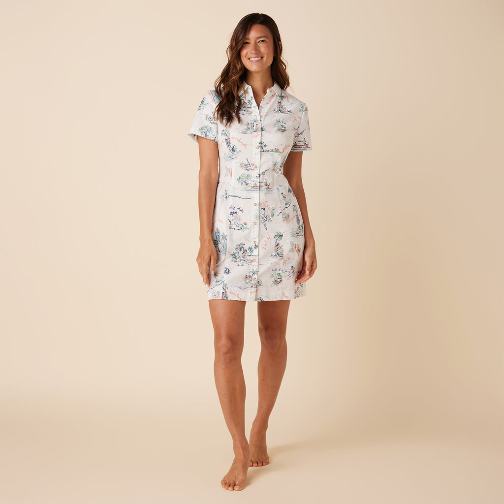 Reyn Spooner HAWAI'I 1959 COLLAR SHIRTDRESS in WHITE