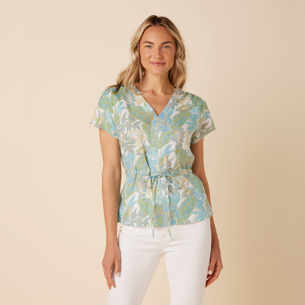 Reyn Spooner JUNGLE ESCAPE TIE WAIST TOP in OCEAN WAVE