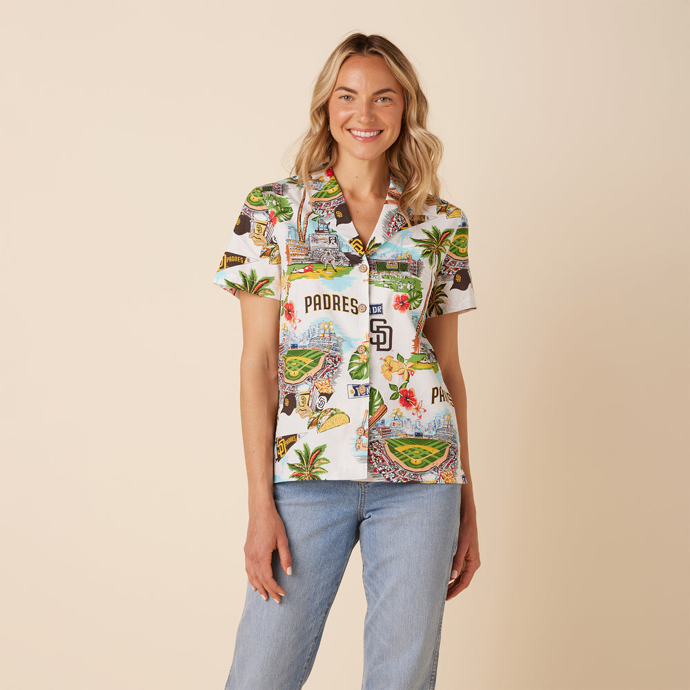 Reyn Spooner WOMEN'S SAN DIEGO PADRES SCENIC CAMP SHIRT in SCENIC