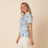 Reyn Spooner RUDOLPH THE RED-NOSED REINDEER WOMEN'S SHIRT CAMP in HOLIDAY BLUE