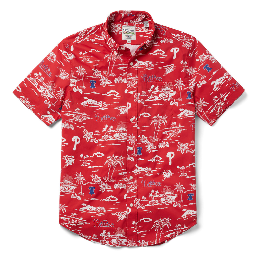 Reyn Spooner PHILADELPHIA PHILLIES KEKAI PERFORMANCE BUTTON FRONT in RED
