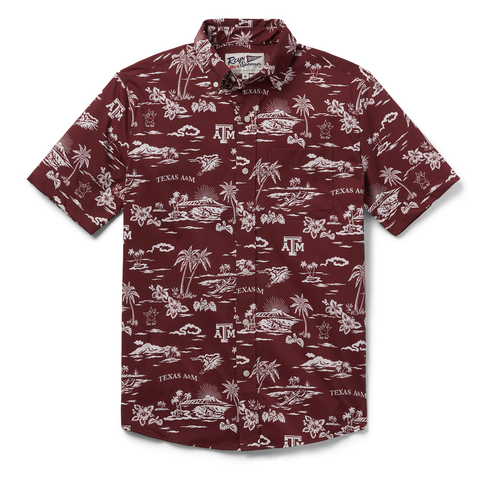 Reyn Spooner TEXAS A&M UNIVERSITY KEKAI PERFORMANCE BUTTON FRONT in MAROON