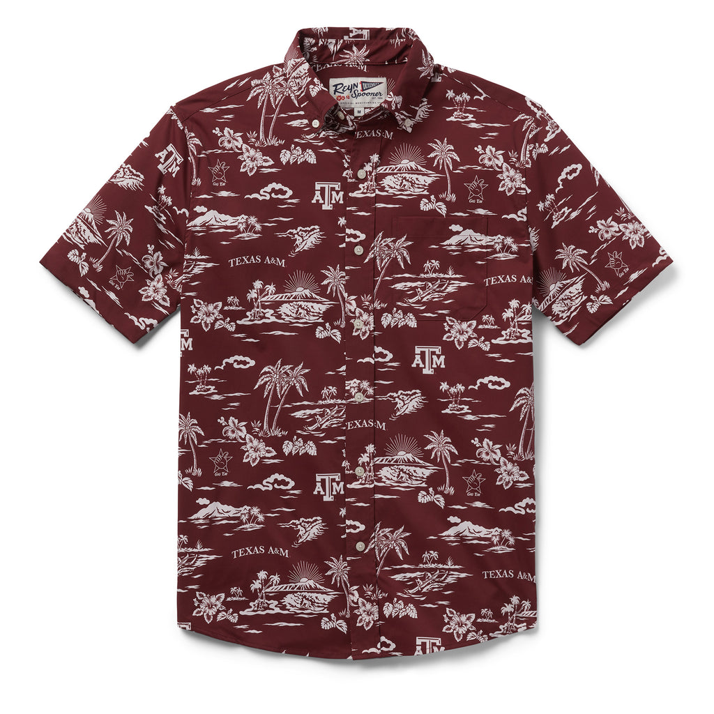 Reyn Spooner TEXAS A&M UNIVERSITY KEKAI PERFORMANCE BUTTON FRONT in MAROON