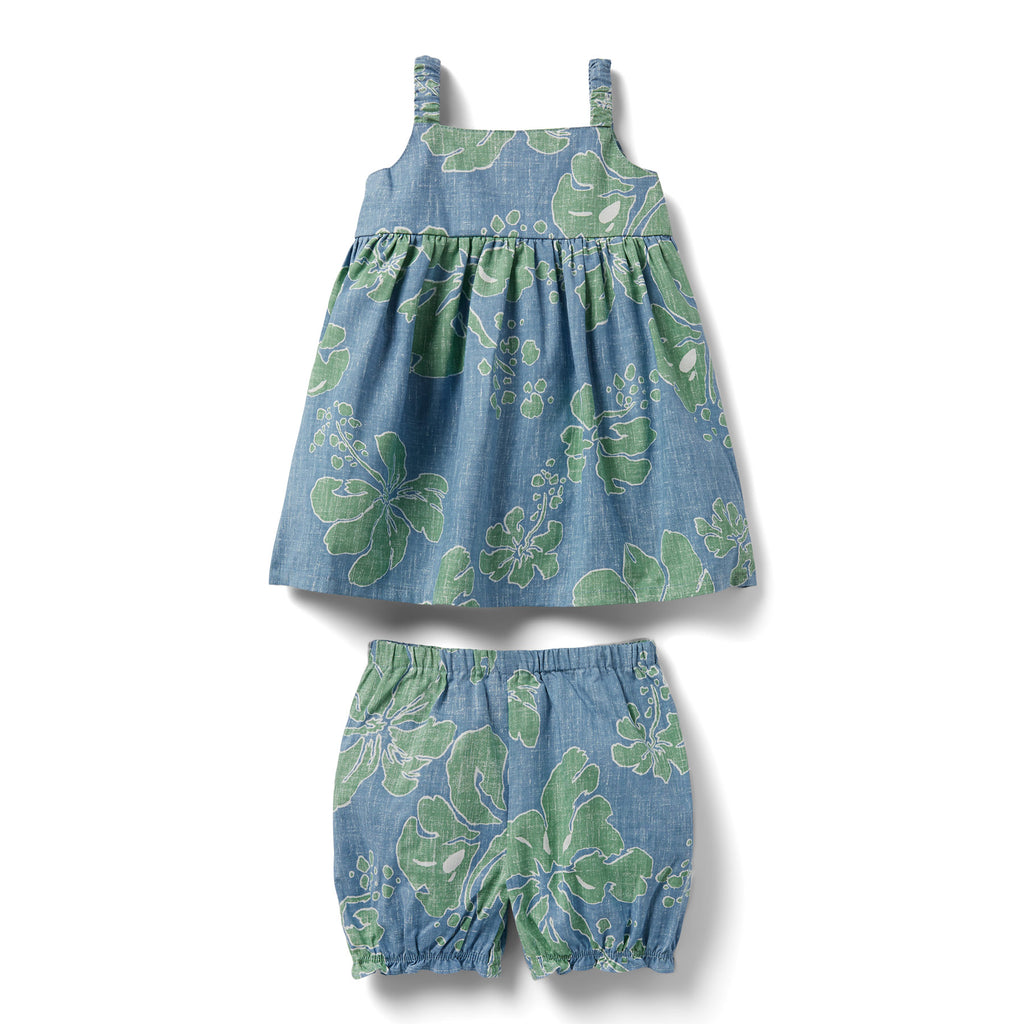 Reyn Spooner VAITAPE TODDLER SUNDRESS SET in FADED DENIM