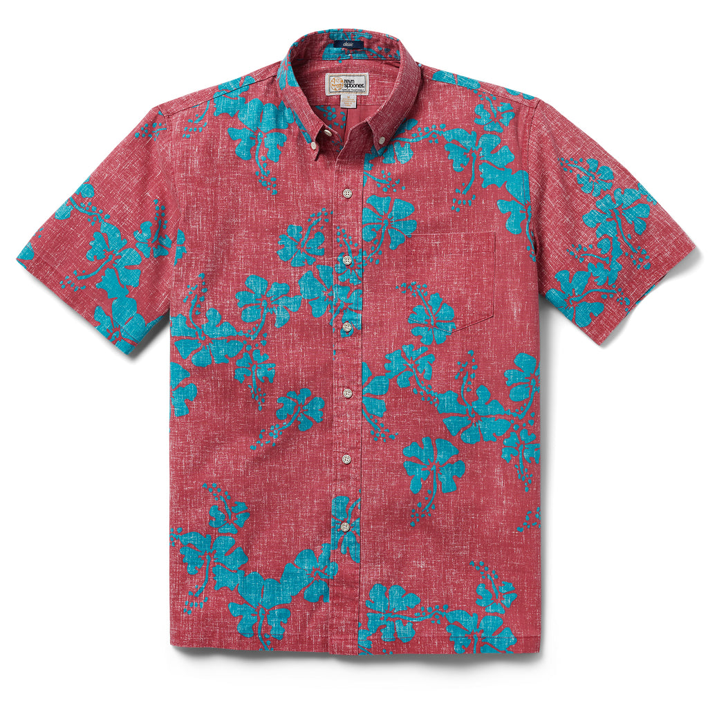 Reyn Spooner 50TH STATE FLOWER BUTTON FRONT in RED