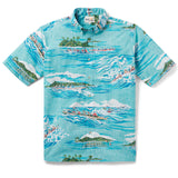 Reyn Spooner HEIHEI WA'A BUTTON FRONT in TURQ SEA