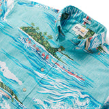 Reyn Spooner HEIHEI WA'A BUTTON FRONT in TURQ SEA