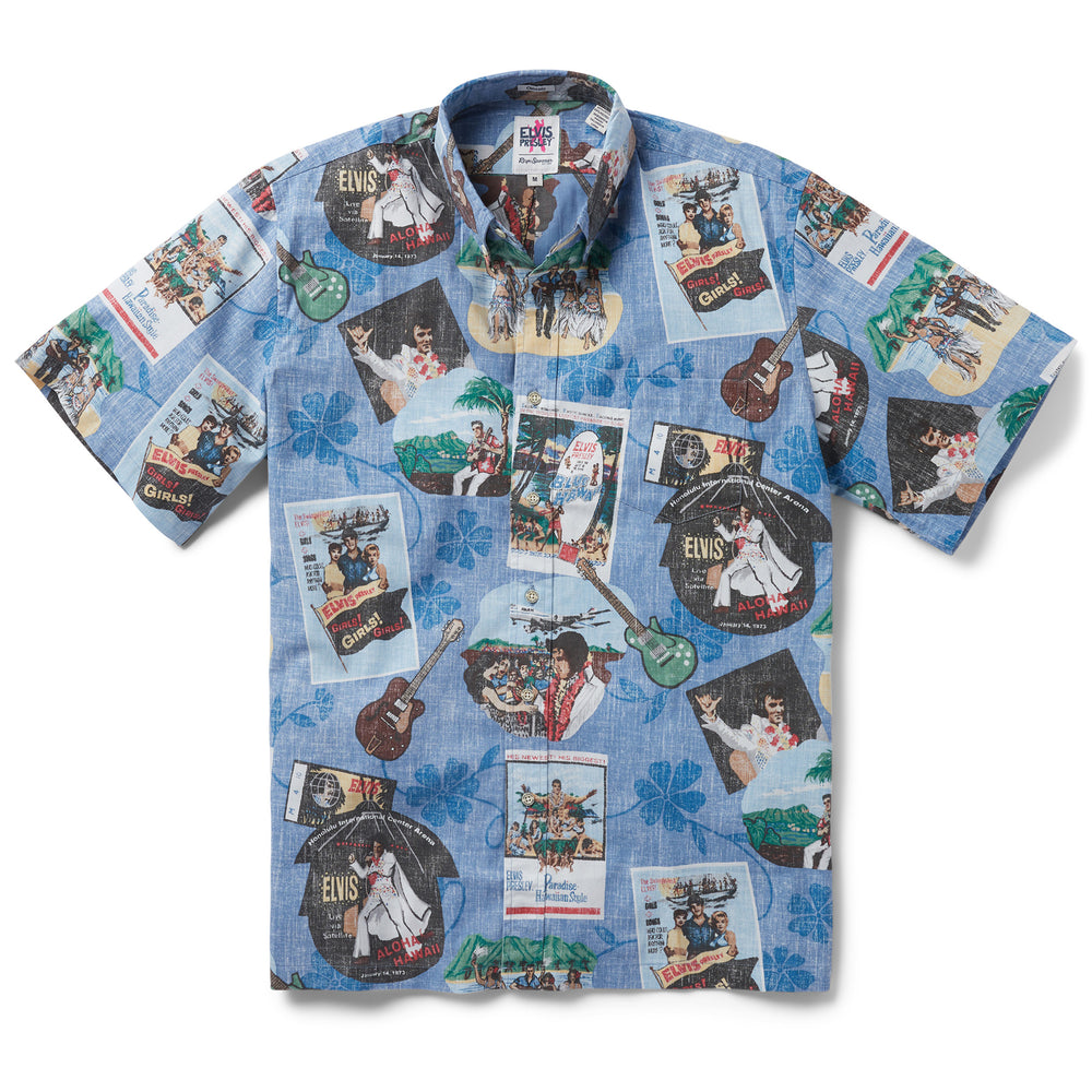 Reyn Spooner ELVIS IN HAWAII BUTTON FRONT in BLUE HAWAII