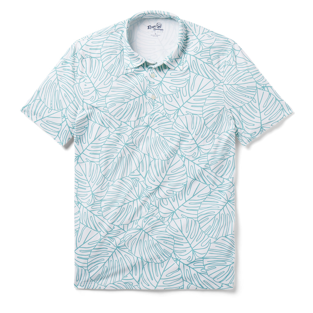 Reyn Spooner MEGA MONSTERA PERFORMANCE POLO in WHITE