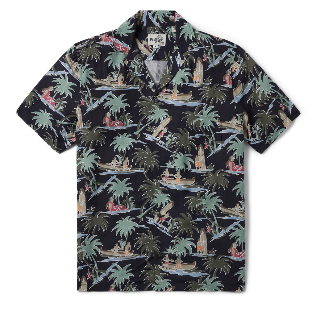 Reyn Spooner QUEEN'S SURF CAMP SHIRT in BLACK