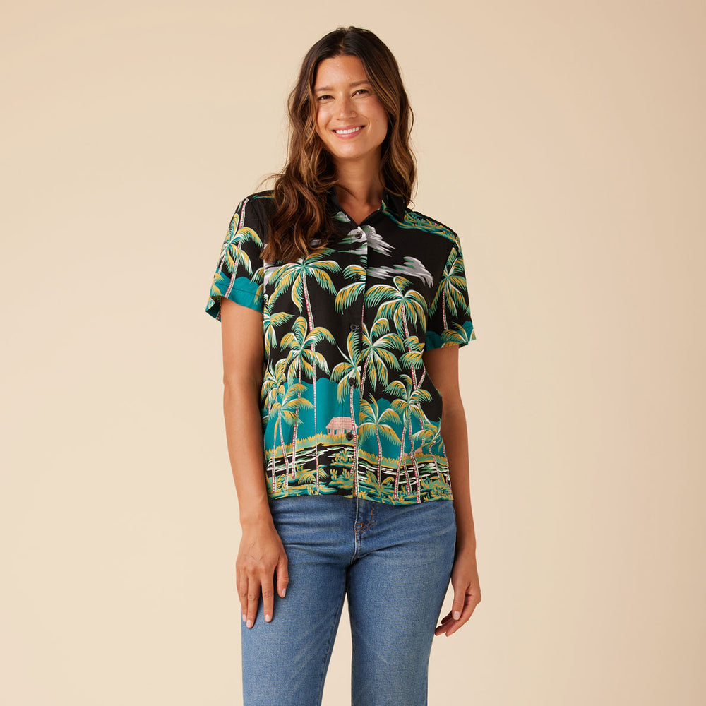 Reyn Spooner TAHITI BY THE SEA BUTTON FRONT in BLACK ONYX