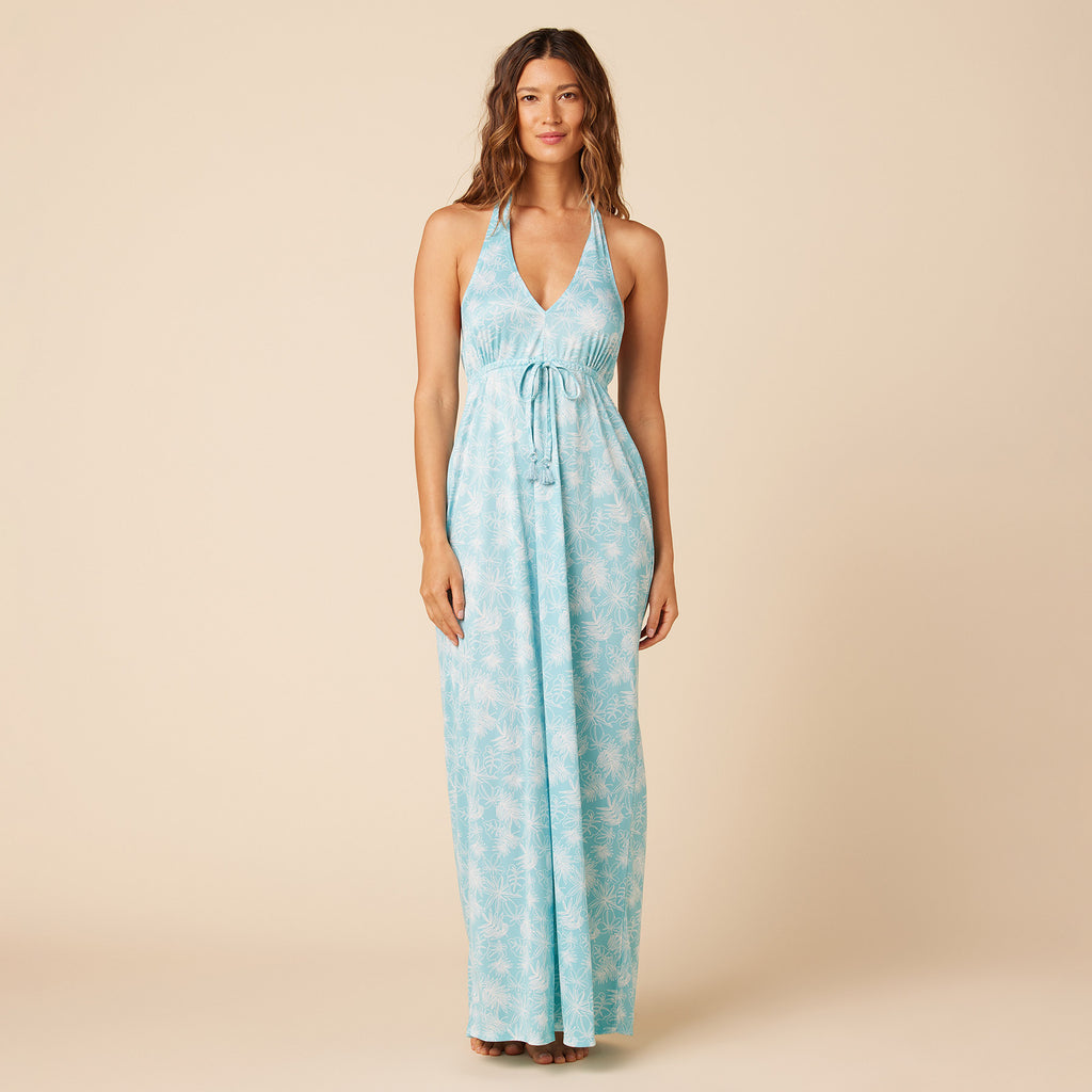 Reyn Spooner HIHIPE'A MAXI HALTER DRESS in BLUE LEI